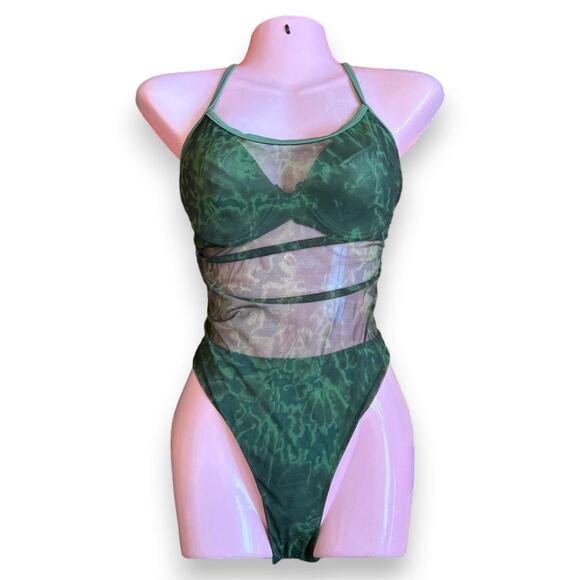 Vintage deadstock overlay mesh green one piece - Picture 1 of 7